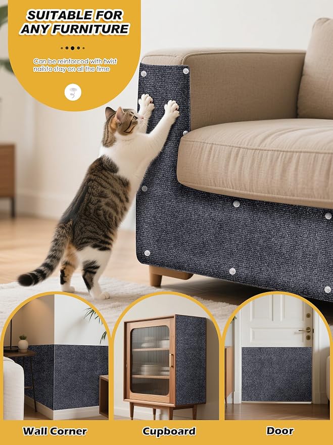 2PCS 39.4"x15.8" Cat Scratch Furniture Protector - Dark Gray | Less claw damage, easier scratch-zone setup, worn post refresh, cleaner couch corners, softer look for cat homes - Image 6