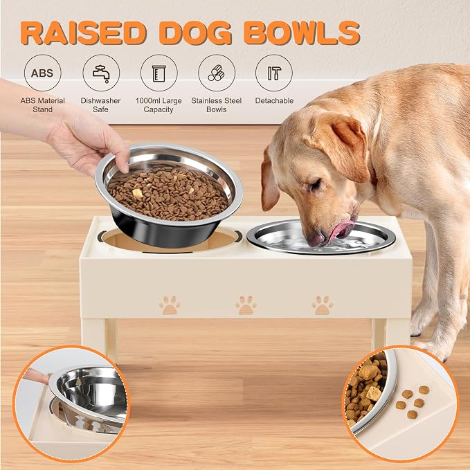 LAKIPETN Elevated Dog Bowls with Mat, Raised Dog Food Bowl Stand with 2 Stainless Steel Bowls, 5 Height Adjustable (3.1", 9", 10", 11", 12") Non-Slip Feeder Set for Medium and Large Dogs – Apricot - Image 3