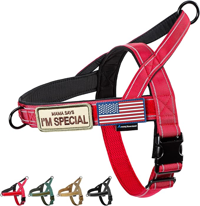 Annchwool No Pull Dog Harness with Soft Padded Handle,Reflective Strip Escape Proof and Quick Fit to Adjust Dog Harness,Easy for Training Walking for Small & Medium and Large Dogs(Red,S) by Annchwool