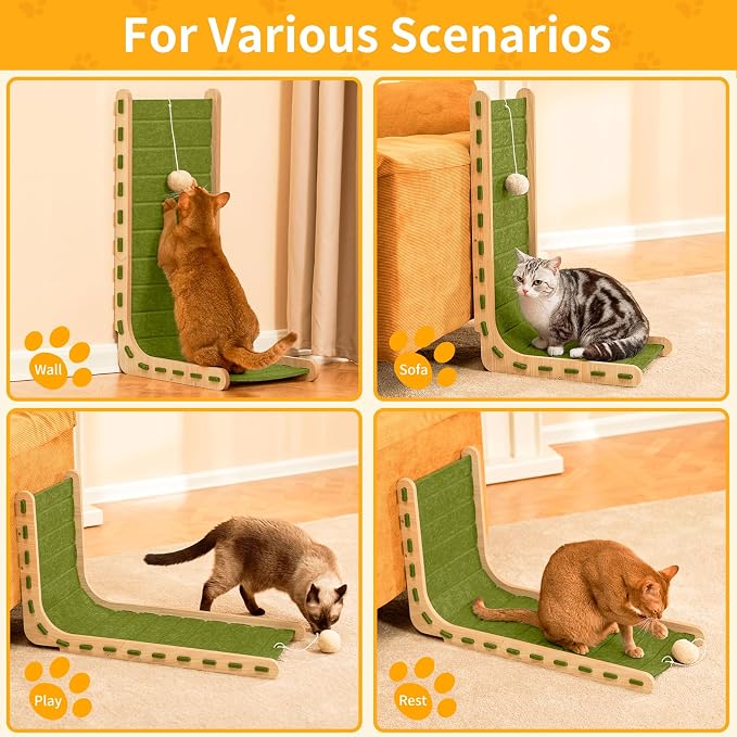 Felt Cat Scratcher for Indoor Cats,26.8 Inch,Green | L Shaped Scratching Post, Scratch Board Scratchers for Large Cat Scratch Pad Furniture Protector with Ball Kitten Toys - Image 7