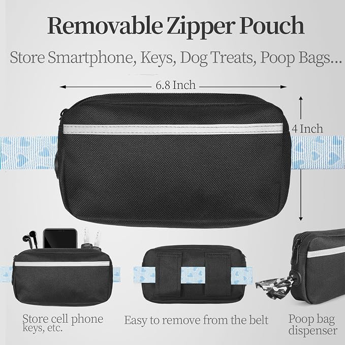 Hands Free Dog Leash with Zipper Pouch, Blue Heart, Large | Waist Leash, Dual Padded Handles, Shock-Absorbing Bungee, Adjustable Waist Belt, Walking and Running - Image 2