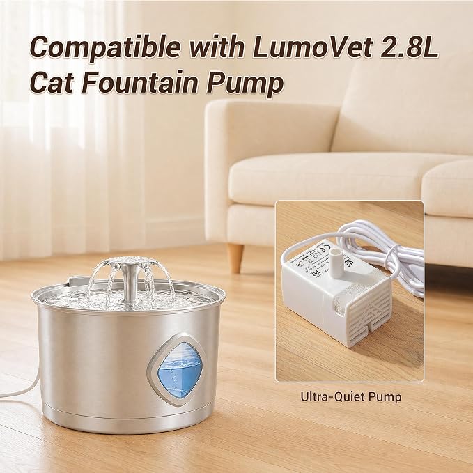 Replacement Water Pump for LUMOVET 95oz/2.8L Cat Water Fountain | Low Noise 5V Water Pump with LED Light - Image 2