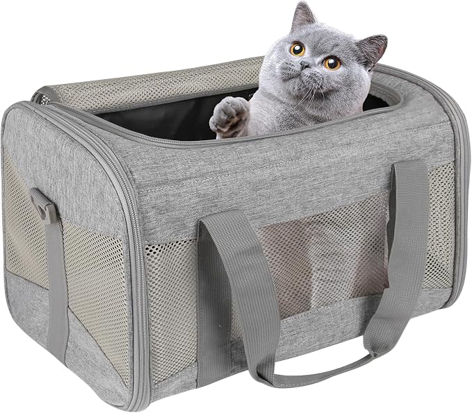 Cat Carrying Case - Pet Carrier Airline Approved, Protable and Breathable Pet Travel Carrier Removable Fleece Pad, Collapsible Cat Carrier Dog Carrier for Medium Cats Small Cats Dogs (17*11*11 grey) by home