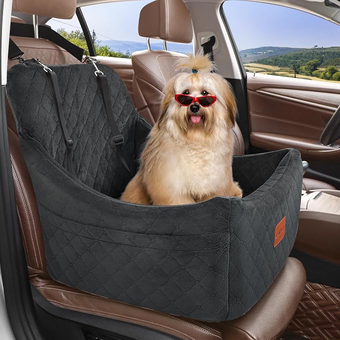 Lealchum Dog car seat for Medium Dogs,Easy to Install with Adjustable Straps,Anti Slip Bottom pet car Bed,Fully Detachable and Washable pet Travel Bed (Black, Medium) - Image 4
