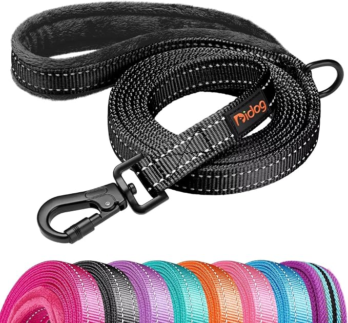 Didog 6FT Reflective Dog Leash for Medium Large Dogs,Slim 3/4" Width, Black | Soft Padded Handle, Plush Comfort Grip, Tangle-Free, 360°Heavy-Duty Strengthened Clasp for Daily Walks/Training, Night Safety by Didog