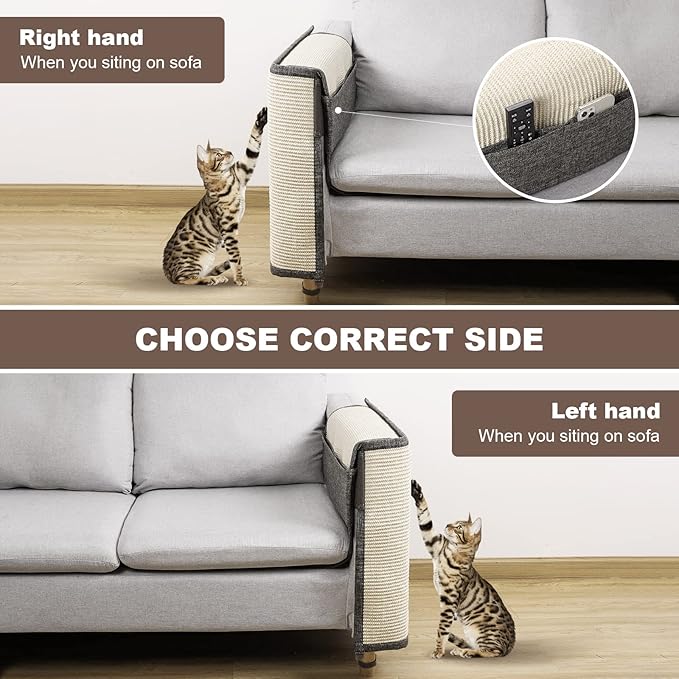 Upgraded Cat Scratch Sisal Sofa Protector,Furniture Couch Protector from Cat Scratching with Natural Sisal Full Cover 27.5''L*19.7''W(Right Hand) - Image 5