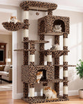 Heybly Cat Tree, 76-Inch Tall Heavy Duty Cat Tower for Big Cats HCT039BW | Multi-Level Large Cat Furniture with Extra Wide Baseboard, 2 Condos & 2 Hammocks, 10 Scratching Posts, Leopard Print by HEYBLY