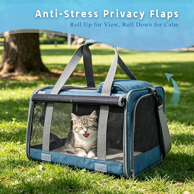 Pet Carrier for Medium-Small Cats, Collapsible Cat Carrier and Soft-Sided Pet Carrier for Medium Big Cats and Puppy Up to 17lbs, 2-Way Entry with Privacy Cover, Travel Bag L18.9”X11.42”X11.42” - Image 2