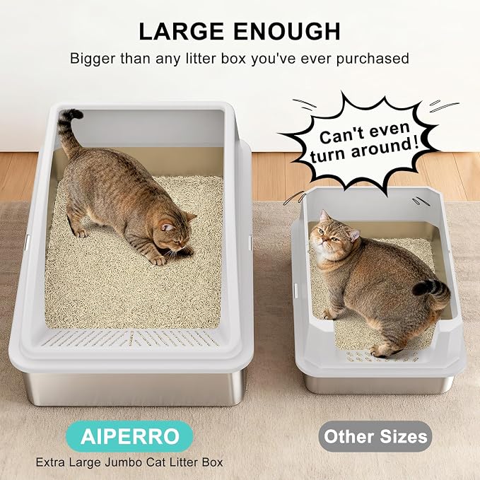 AIPERRO Stainless Steel Litter Box Extra Large for Big Cats and Multi-Cats | Jumbo Extra Large High Sided Metal Cat Box with Lid | Anti-Urine Leakage,Non-Stick & Easy to Clean | Include Litter Cat Scoop - Image 2