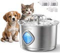 Cat Water Fountain Stainless Steel, 2.8L Quiet Dog Water Fountain | Automatic Quiet Pet Drinking Fountain, Water Level Window, 8 Filters & 8 Sponges - Gift for Small Animals like Dog & Kitty by Unknown