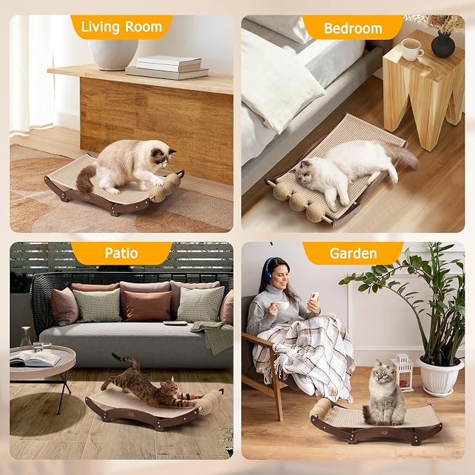 3 in 1 Sisal Cat Scratcher Bed, Solid Pine Cat Scratcher with Balls, Walnut | Extra Large Cat Scratching Post with Hammock, Cat Scratcher for Scratch & Play & Rest, Cat Furniture for Indoor Cats, Kitten - Image 7