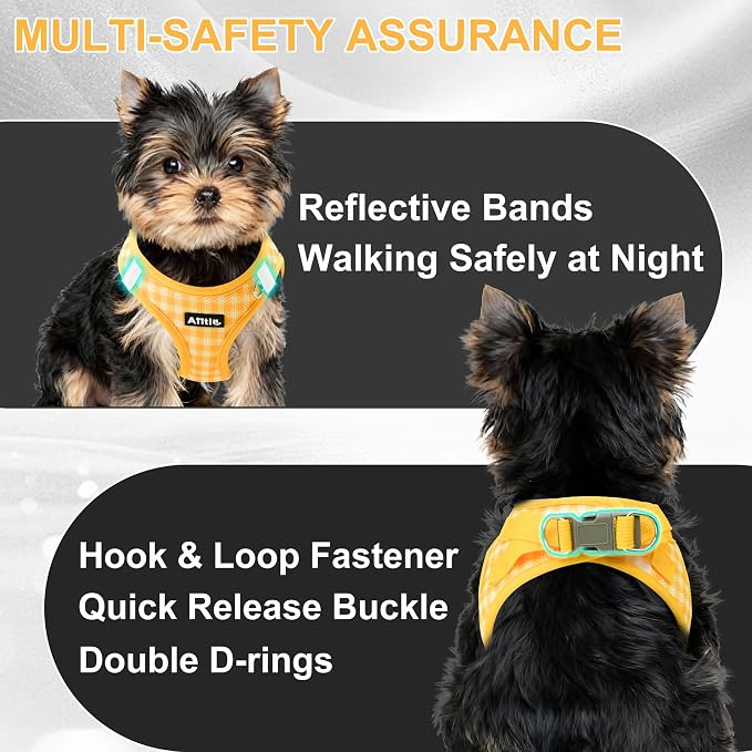 AIITLE Step in Small Dog Harness and Leash Set, Puppy Pet Vest, Yellow XS | Breathable Mesh, Adjustable Fit, No-Pull Reflective Design, Escape Proof, for Small-Medium Dogs, Outdoor Walking, Running - Image 8