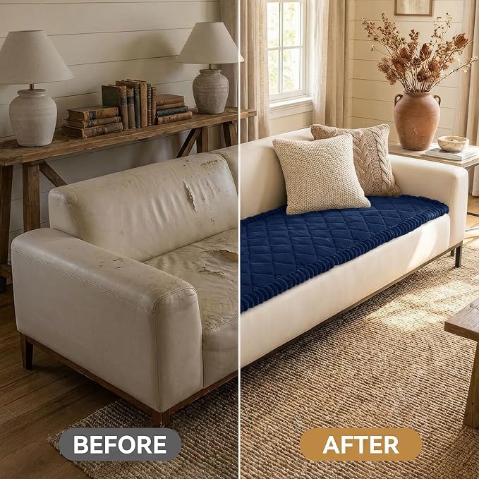 Smiry Non Slip Couch Cover for Dogs, Fuzzy Plush Pet Sofa Protector | Washable Furniture Cover for Large Dogs & Cats, Scratch & Dirt Resistant, For 2 Cushion Couch, Ink Blue, 27.6"x47" - Image 6