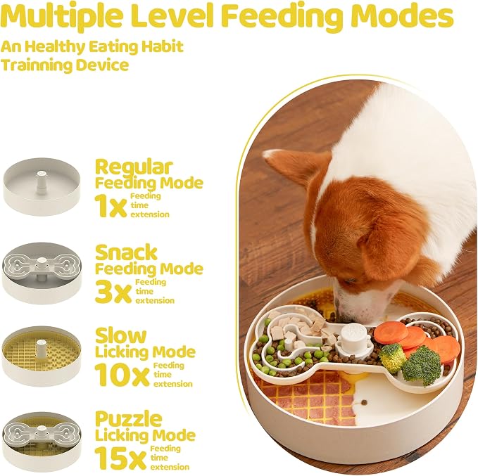 Puzzle Feeder Slow Feeder Dog Bowl with Lick Mat and Puzzle Inserts - Non-Slip Base, Adjustable Speed Design, Dishwasher Safe for Large Dogs,Yellow - Image 3