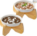 Raised Slow Feeder Cat Bowl with Stand, 6.3'' Wide Ceramic Elevated Shallow Slow Eating Cat Bowl for Dry/Wet Food, Anti-Vomiting Pet Puzzle Feeder, Whisker Friendly, Dishwasher Safe (2 Pack) | Anti-Gulping & Keep Fit, Dishwasher Safe, For Dry and Wet F... by GUWINA