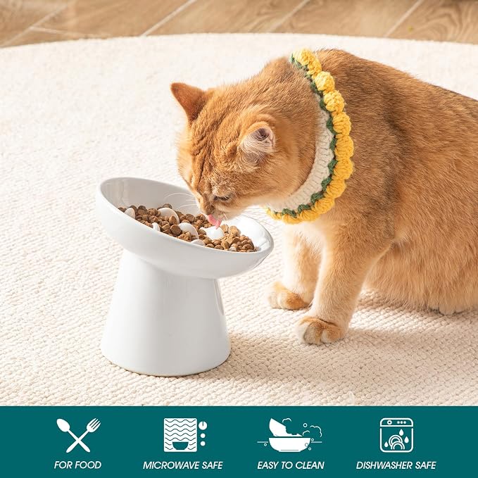 vancasso Ceramic Slow Feeder Cat Bowl, 6.25 Inch Elevated Cat Slow Feeder Bowl, Anti Vomiting for Dry and Wet Food, White - Image 3