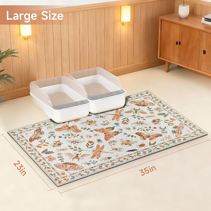 Cat Litter Mat, 35" x 23" Litter Mat, Traps 100% Cat Litter, Non-Slip Litter Box Trapping Mat, Cute Decor Litter Mat, Easy Clean for Scatter Control, Waterproof Urine Protection - Image 7
