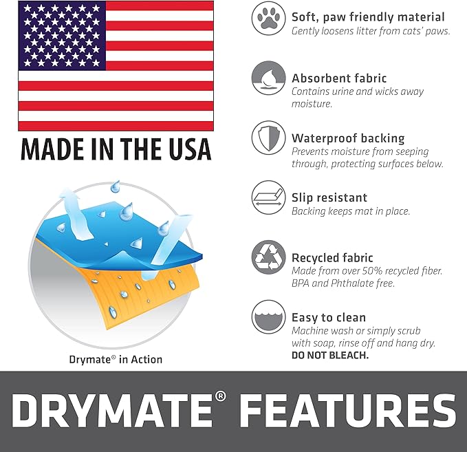 Drymate Cat Litter Box Mat, Litter Trapping Mat, Gray, 20x28 | Waterproof, Urine-Proof, Absorbent, Machine Washable, Soft on Paws, Contains Mess, Protects Floors, Kitten Supplies, USA Made - Image 7