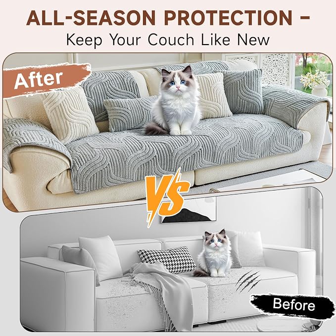 OTOB Couch Cover for Dogs Washable, Non Slip Pet Sofa Protector, 1 Piece | Matcha Green, 35.4"x70.9", Soft Plush, All Seasons, Breathable, Modern, Wear-Resistant, Sectional Couch Covers, Pet Lovers - Image 5