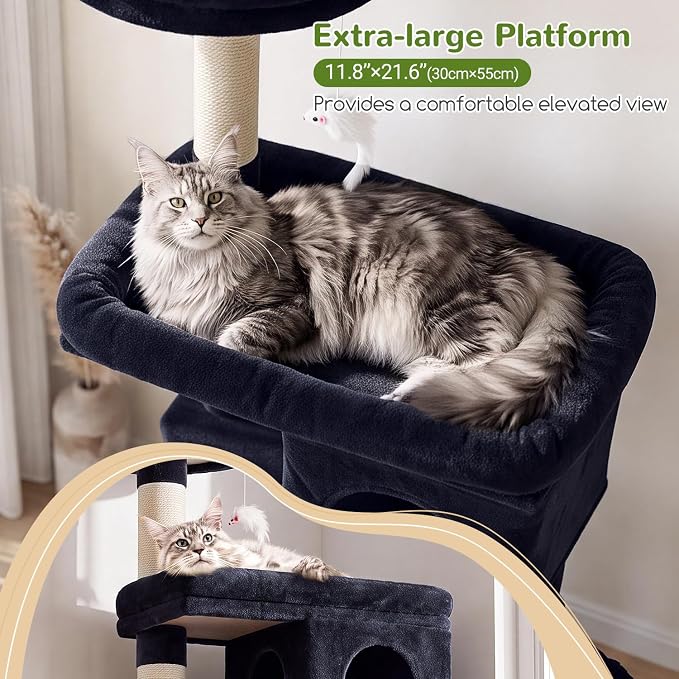 Globlazer Heavy Duty Cat Trees for Large Cats, Sturdy 72in Maine Coon Cat Tree for Large Cats 20 lbs+ Heavy Duty Cat Tower for Adult Biggest Cat with 6 Scratching Posts, Hammock, S72, Smoky Gray - Image 3