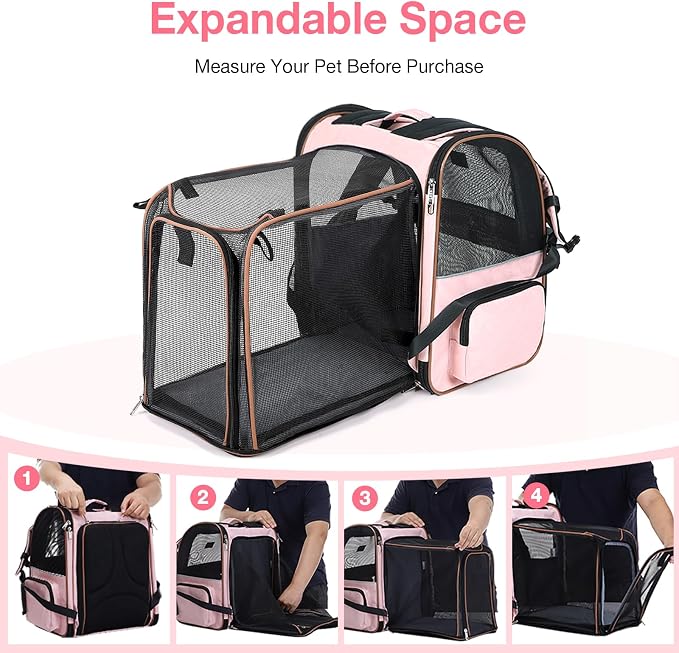 Large Cat Backpack Carrier Expandable Foldable Pet Carrier Backpack for Small Dogs Puppy Medium Cats Fit Up to 18 Lbs for Travel, Hiking,Pink - Image 4