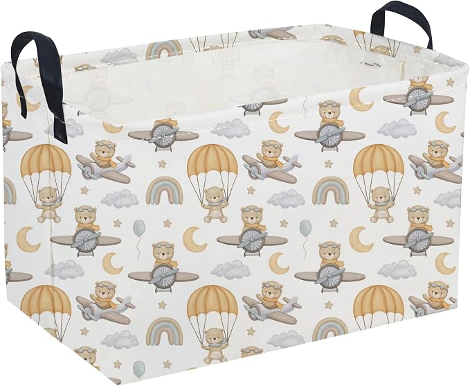 Sanjiaofeng Rectangular Kids Basket Bear Storage Bins,Cute Storage Basket with Handles.Clothers,Books,Kid's Gifts Bins. (Airplane Bear) by Sanjiaofen