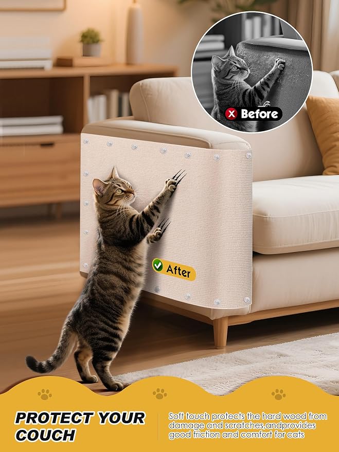 2PCS 39.4"x15.8" Cat Scratch Furniture Protector - Beige | Less claw damage, easier scratch-zone setup, worn post refresh, cleaner couch corners, softer look for cat homes - Image 2