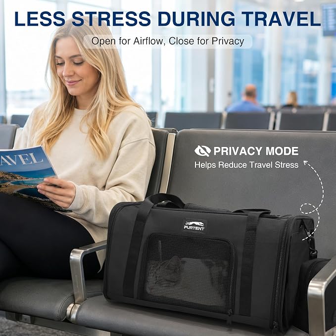 Pet Carrier for Small Dogs & Cats, Airline Approved, Lightweight, Foldable, Comfortable Travel Bag with Plush Cushion & Extra Storage (Black) - Image 5