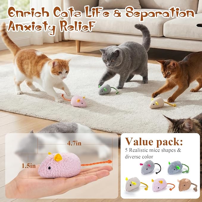 NAHSHON 15PCS Cat Mouse Toys Prefilled Catnip, 2.36” Plush Cat Mice & Animals Toy, Realistic Design Interactive Catnip Cats Toys for Indoor Cats Play Fetch (Assorted Colors) - Image 6