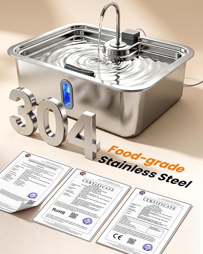 3.17Gal/ 12L Large Dog Water Fountain Elevated Dog Bowls with 3 Filters | 3-Height Adjustable Dog Water Bowl Dispenser, Quiet Stainless Steel Pet Water Fountain for Multi-Pet, Water Level Alert - Image 6