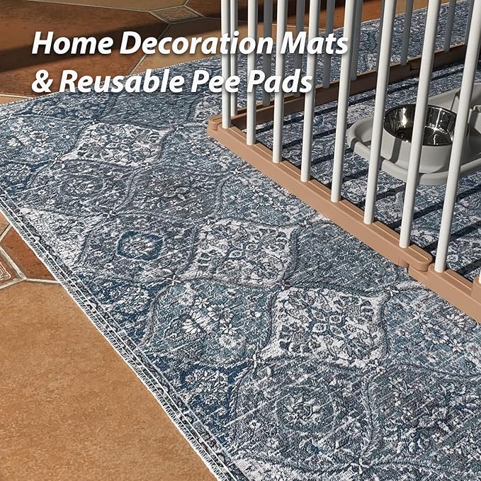 nunubaby Washable Pee Pads for Dogs, Stylish, Non-Slip and Leak-Proof Pee Pads. Reusable Potty Pads for Dogs for Crates and Floors.(Blue/Multi, 48" x48" ) - Image 2
