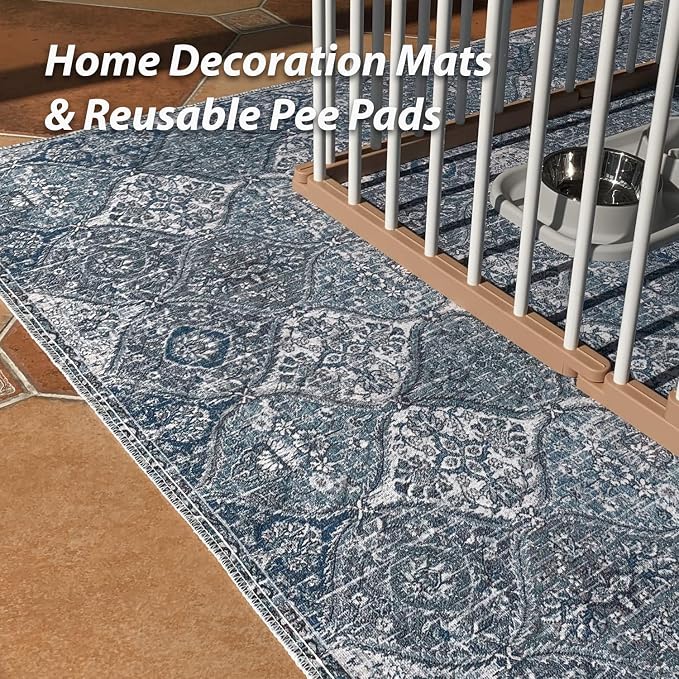 nunubaby 4PACK Washable Pee Pads for Dogs, Stylish, Non-Slip and Leak-Proof Pee Pads. Reusable Potty Pads for Dogs for Crates and Floors.(Blue/Multi,24" x48" ) - Image 2