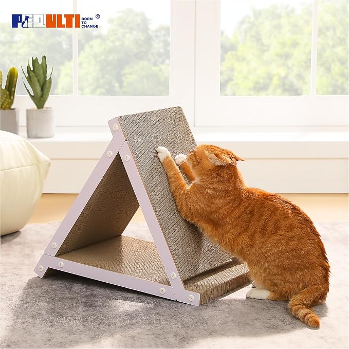 PEQULTI 18.5" Triangular Cardboard Cat Scratcher Pad Indoor Multi Cats | 18.5in triangular corrugated cardboard scratcher, stable base protects furniture for multiple indoor cats - Image 7