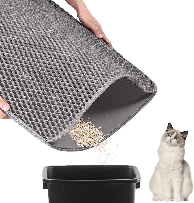 Cat Litter Mat - Extra Large Cat Litter Mat Litter Trapping Mat 46"x26"-Honeycomb Double Layer Design,Urine and Water Proof Material,No Slip& No Phthalate,Washable Easy Clean（Grey） - Image 7