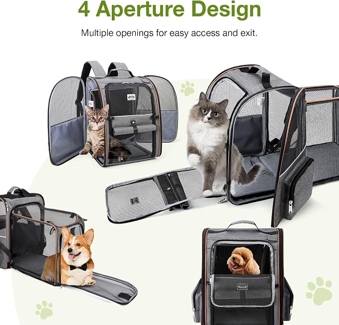 Cat Carrier Backpack, Expandable Pet Carrier with Sun Shade & Full Front Opening, Breathable Mesh Backpack for Small Dogs & Medium Cats Up to 18 Lbs, Foldable for Hiking, Camping (Grey) - Image 5