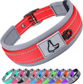 Joytale Reflective Dog Collar for Medium Dogs with Wide Padding, Red | Soft Cushion Reduce Neck Strain, Night Safety Walking, Metal Buckle and Adjustable Eyelets, Separated Dog ID Tag Ring by Joytale