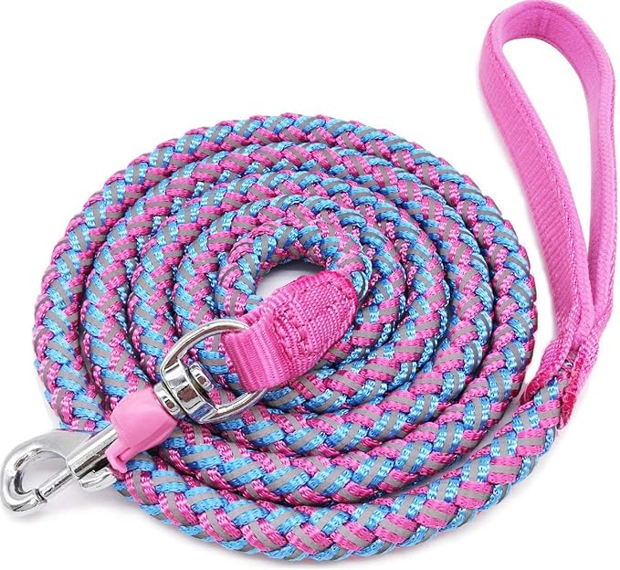6ft Reflective Large Dog Leash 3/4" Strong Nylon Thick Rope Braided | Heavy Duty for Large Xlarge Dogs & Giant Dogs Walking Training Leads (Pink) by Mycicy