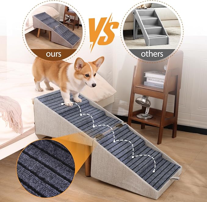 Dog Stairs for Beds, 2-in-1 Foldable Pet Ramp for Small Dogs | 250lbs Large Dog Steps , 21.06" H Non-Slip Pet Ramp for Bed Couch for Medium Large Small Dogs Bedside Table Convertible - Image 5