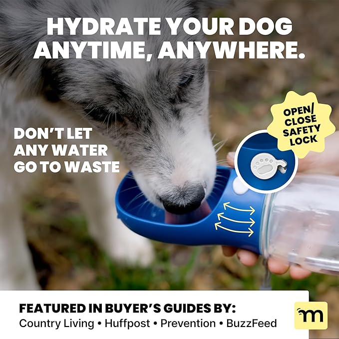 MalsiPree Dog Water Bottle Dispenser - 12 oz Navy Blue, Leak-Proof | 12oz leak-proof bottle & bowl - one-hand use - Use for dog walks, travel, hiking, park & beach days - Image 2
