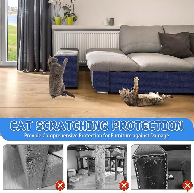 LSGCQ Cat Scratch Mat Self Adhesive Cat Scratch Furniture Protector | Self Adhesive Cat Scratching Mat Replacement for Cat Tree Post Couch Wall Furniture Protector (39.3" x 15.8", Dark Blue) - Image 5