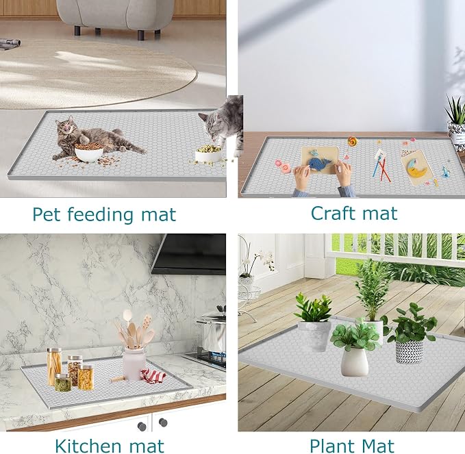 Cat Litter Mat for Litter Box, Silicone Large Cat Litter Trapping Mat - 28x19 in, Waterproof & Non-Slip, Durable & Easy Clean, Light Grey - Image 6