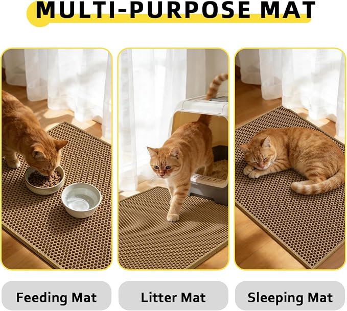 Cat Litter Mat, 30"x24", Waterproof, Easy to Clean (Brown-1Pack) | Double-Layer Honeycomb for Effective Litter Trapping, Premium Durable EVA, Non-Slip, Paw-Friendly Soft Surface - Image 8