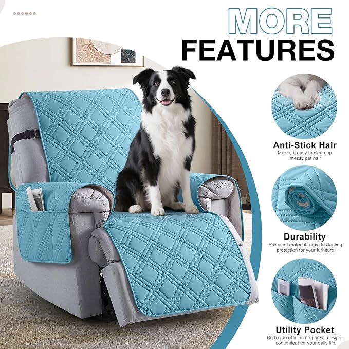 TAOCOCO 100% Waterproof Recliner Chair Cover, Non Slip Recliner Covers for Recliner Chair with Pocket, Washable Reclining Chair Cover Furniture Protector for Kids, Pets(23.6'', Sky Blue) - Image 5