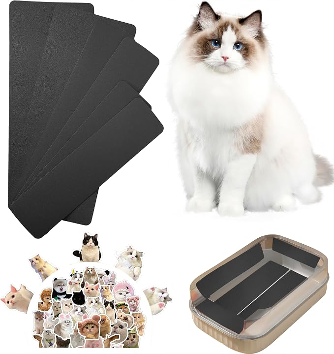 Cat Nail File Scratching Strips - 6 Pcs Cat Scratcher Liner for Litter Box, 3 Pairs Peel Stick Cat Strips in Different Sizes - Recommended for Litter Box Use (Black) by DCSUCC