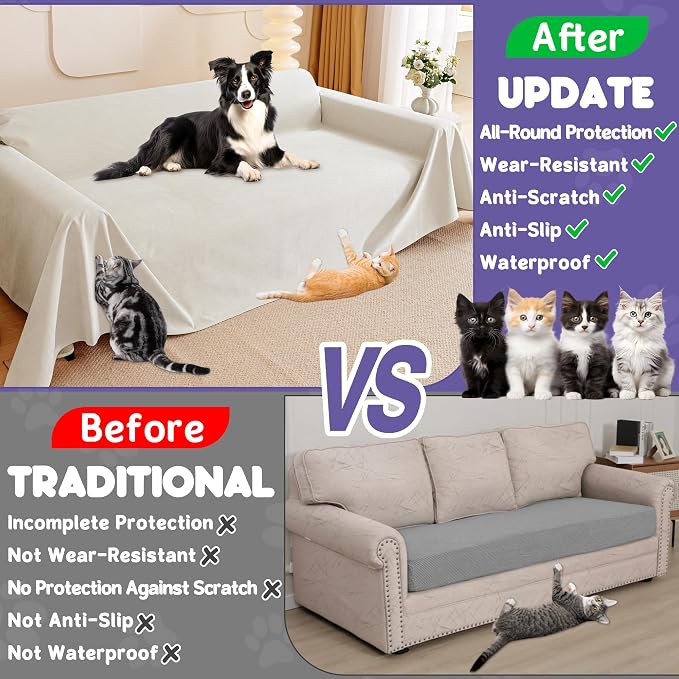 Loiion Cat Scratch Proof Furniture Protector Waterproof Sofa Cover 134"x71" | Pet-Friendly Couch Protector, Anti-Scratch & Anti-Slip Sofa Cover For Cats Dogs Kids, Machine Washable - Image 3