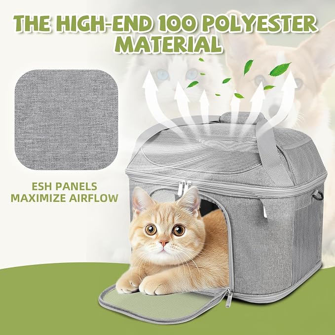 Soft Cat Carrier Up to 20 Lbs, Washable Pet Travel Bag for Kitten Puppy | Breathable Mesh, Medium to Big Pets Small Dog,Soft-sided Cloth Animal Crate for Car Travel Carrying, Safe for Vet Visit,Grey - Image 7
