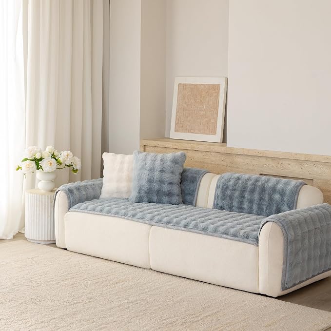 Faux Fur Couch Cover for Dogs, L Shaped Sofa Cover for Pets. | 27"x82",Light Grey,L Shaped,Washable,Non-Slip,Furniture Protector,No Linting,Pet Friendly,Living Room. - Image 5