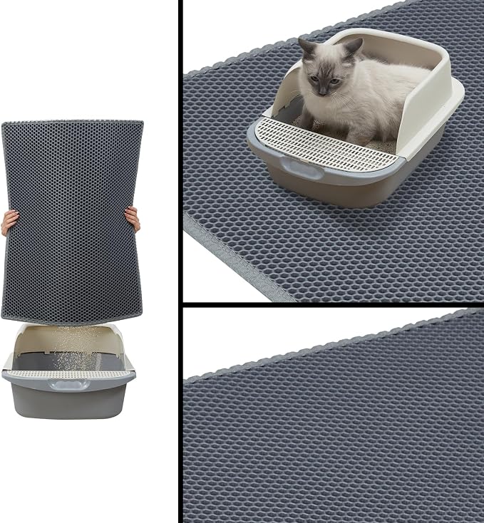 Cat Litter Mat, Litter Box Mat, Large Double Layer Waterproof Proof Trapping mat, Non-Slip Design, Kitty Litter Rug, Cat Supplies, Easy to Clean, 24x15 Inch, Grey, Pack of 1 - Image 7