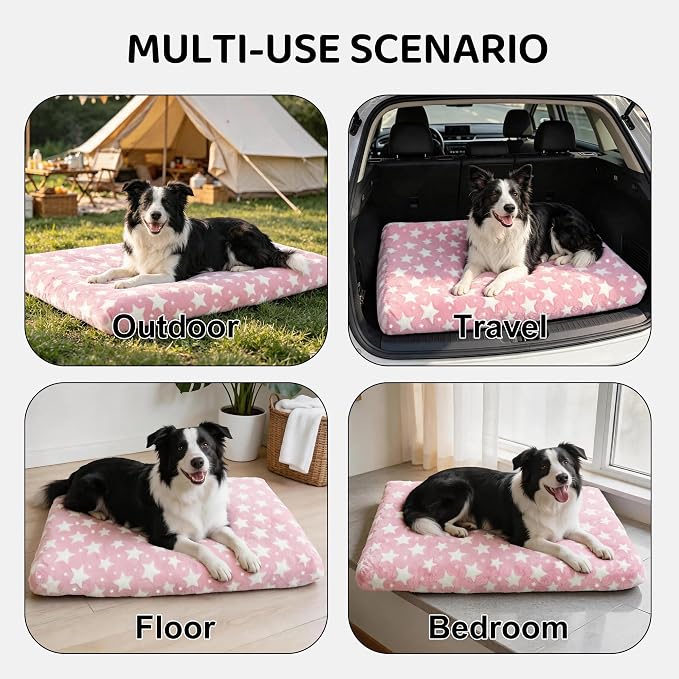 Orthopedic Dog Bed for Large Dogs, Washable Dog Mat with Removable Zippered Cover, Non-Slip Bottom, Comfort Crate Bed (Big&Little Stars Pink, M(30"*20"*3.1")) - Image 7