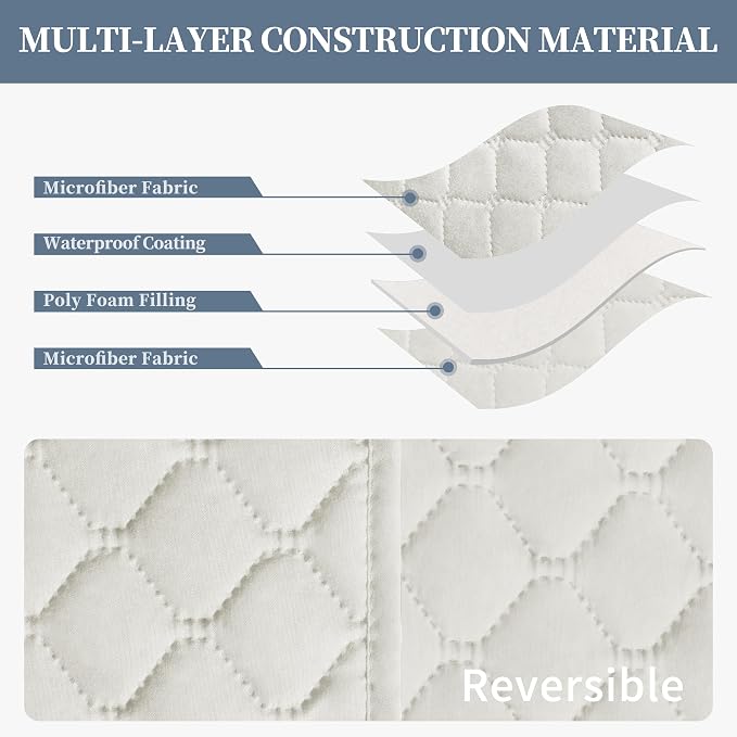 ISSUNTEX Double Protection 100% Waterproof Sofa Covers for Living Room, Couch Covers for 3 Cushion Couch Sofa, Reversible Furniture Protector Sofa Cover for Dogs, Pets, Kids (Sofa, Ivory/Ivory) - Image 4